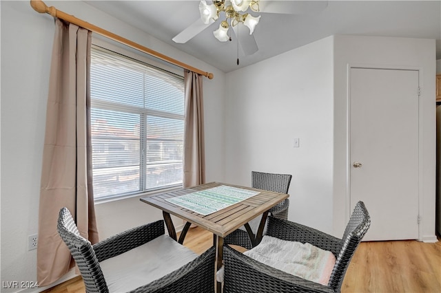 dining room featuring ceiling fan and light hardwood / wood-style floors