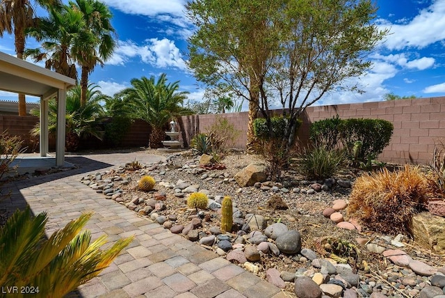 view of yard featuring a patio area and a fenced backyard