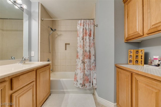 bathroom with shower / bath combo and vanity