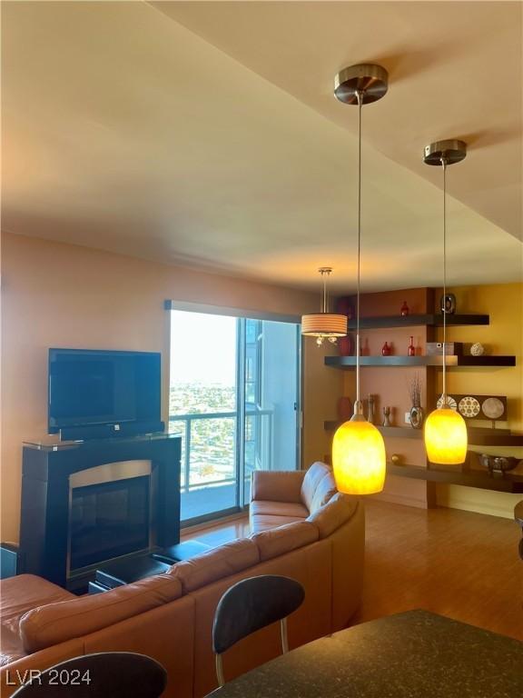 living room with hardwood / wood-style flooring