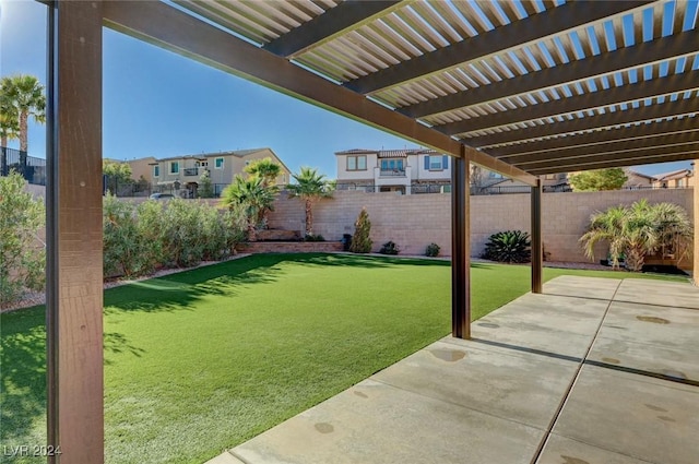 view of yard featuring a pergola and a patio