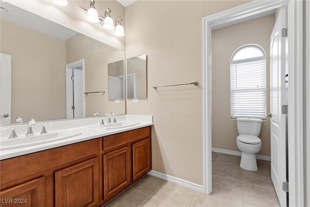 bathroom featuring vanity, toilet, and tile patterned flooring