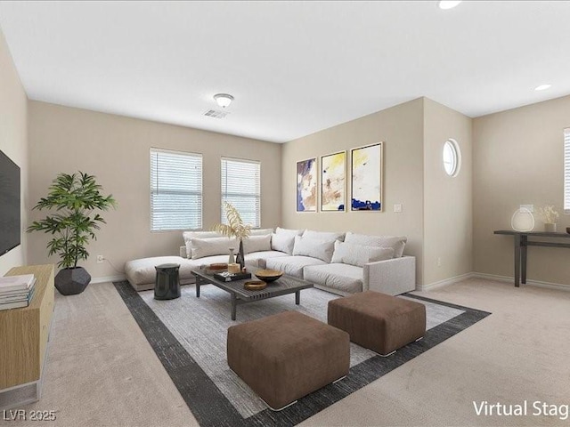 living room with carpet floors