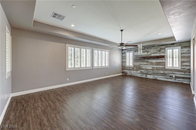 8351 Agave Bloom St, Las Vegas, NV 89131 - unfurnished living room with ceiling fan, baseboards, dark wood-style flooring, healthy amount of natural light, and recessed lighting