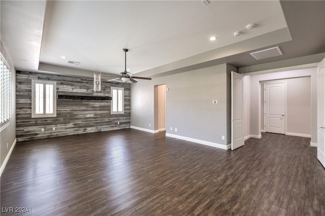 8351 Agave Bloom St, Las Vegas, NV 89131 - unfurnished living room featuring baseboards, dark wood-type flooring, ceiling fan, and recessed lighting