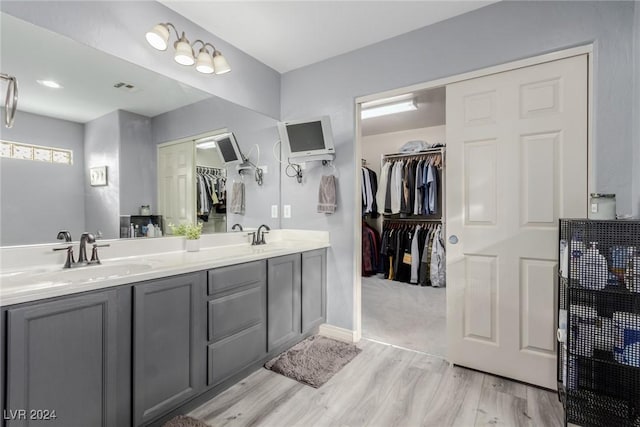 bathroom featuring hardwood / wood-style flooring and vanity