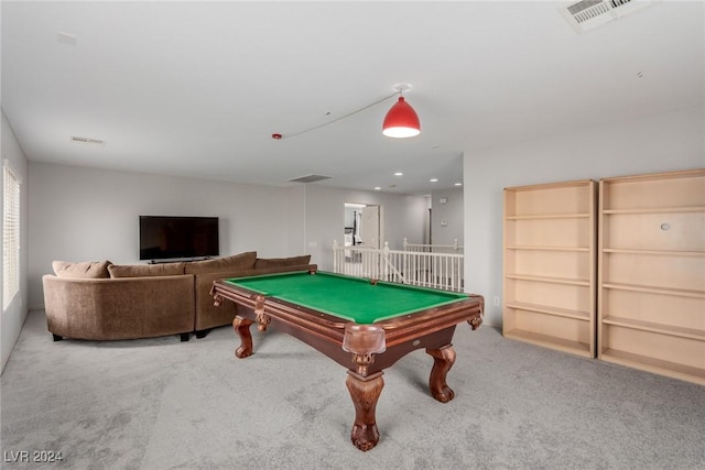 recreation room with carpet flooring and pool table