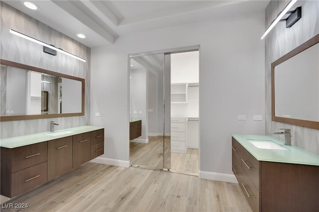 bathroom with hardwood / wood-style floors and vanity