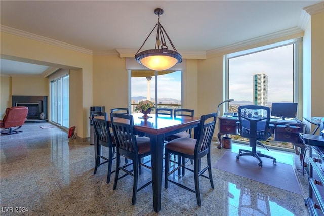 dining space featuring ornamental molding and a wealth of natural light