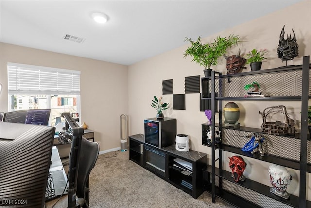 home office featuring light colored carpet