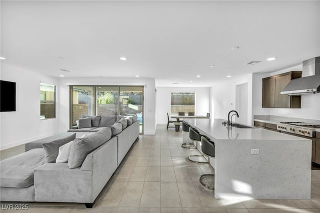 living room featuring sink