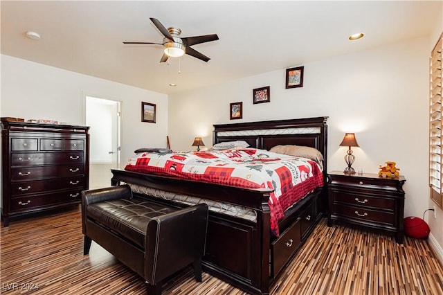 bedroom featuring ceiling fan and hardwood / wood-style floors