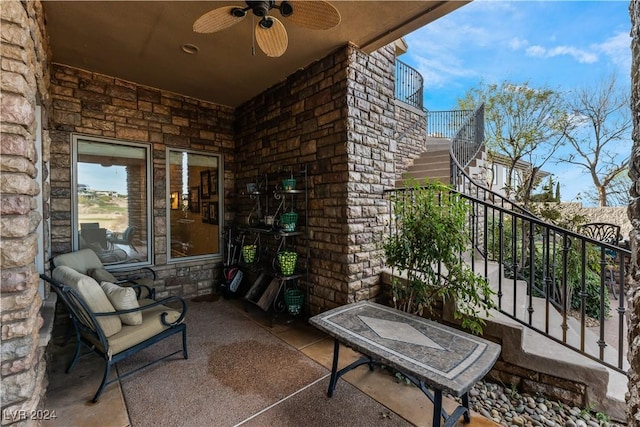 balcony with ceiling fan