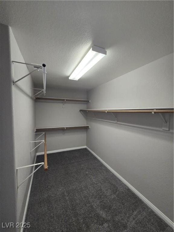 spacious closet featuring dark carpet