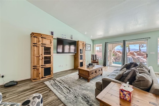 living room with lofted ceiling and hardwood / wood-style floors