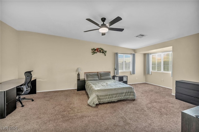 bedroom featuring ceiling fan and carpet floors