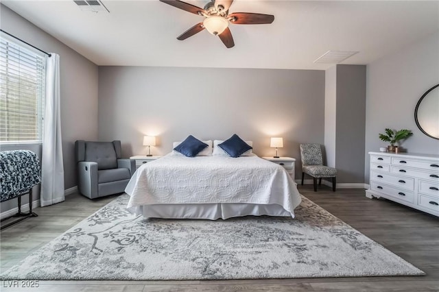 bedroom featuring ceiling fan and hardwood / wood-style floors