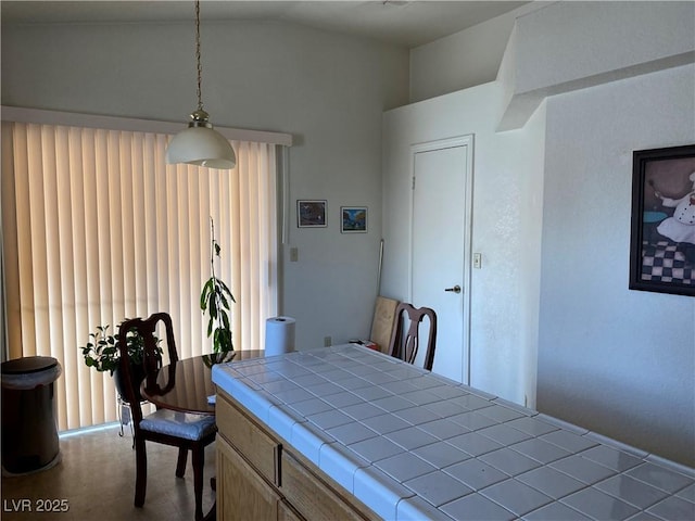 dining room featuring lofted ceiling