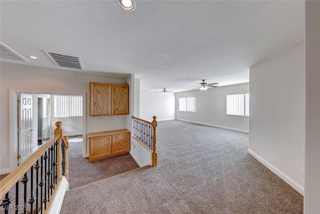 corridor featuring carpet and a textured ceiling