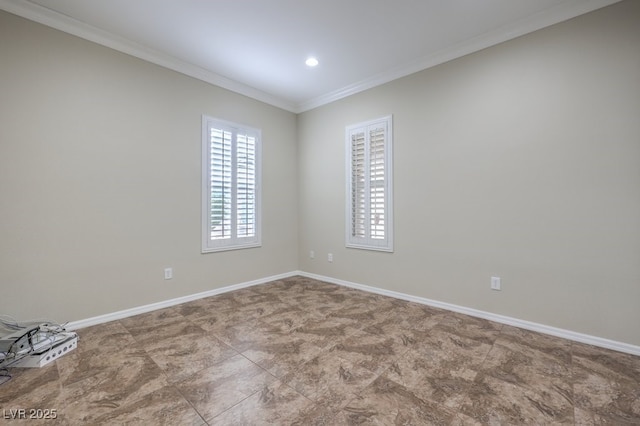 unfurnished room featuring ornamental molding