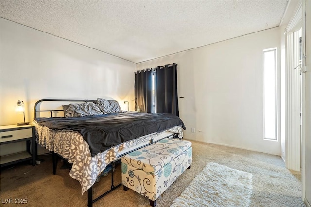 bedroom with carpet flooring and a textured ceiling