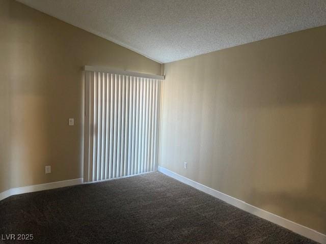 carpeted spare room with lofted ceiling and a textured ceiling