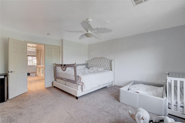 bedroom with carpet floors and ceiling fan