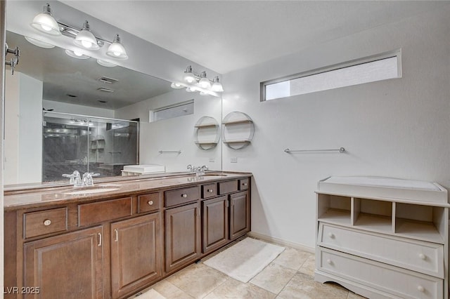 bathroom featuring vanity and walk in shower