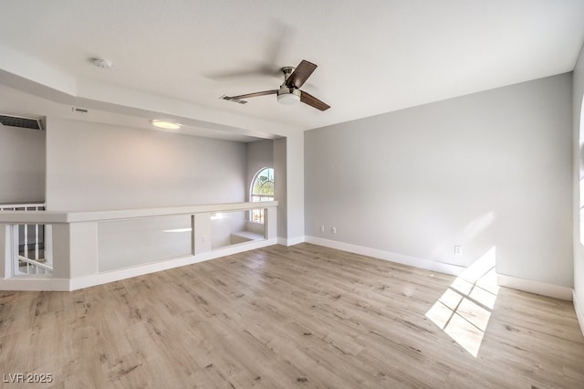 empty room featuring ceiling fan and light hardwood / wood-style floors