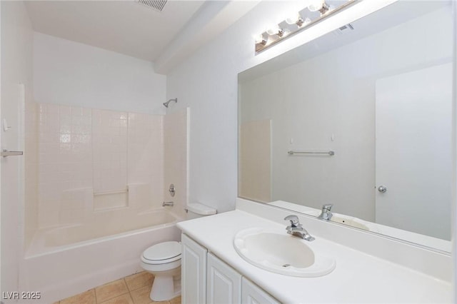 full bathroom featuring tile patterned flooring, vanity, toilet, and shower / washtub combination