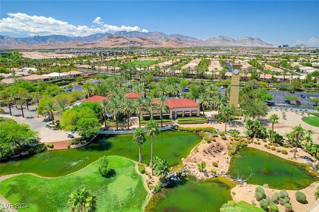 bird's eye view featuring a water and mountain view