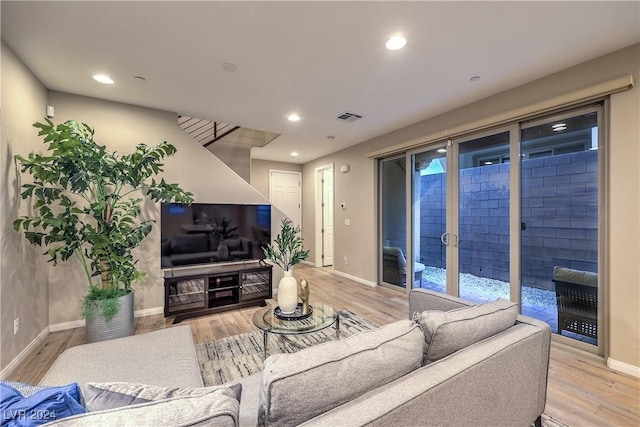 living room featuring light hardwood / wood-style floors