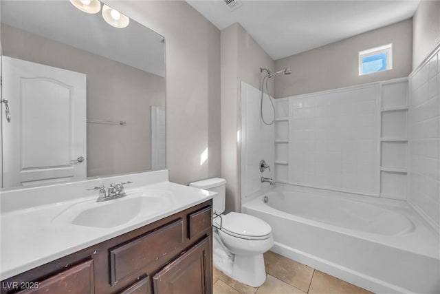 full bathroom featuring tile patterned flooring, vanity, toilet, and shower / bath combination