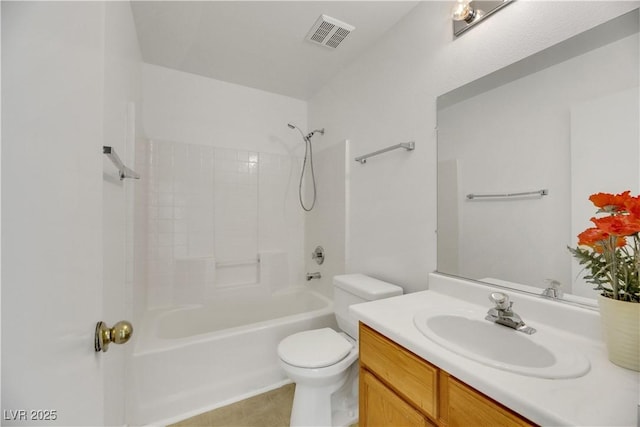 full bathroom featuring vanity, toilet, and shower / bathtub combination