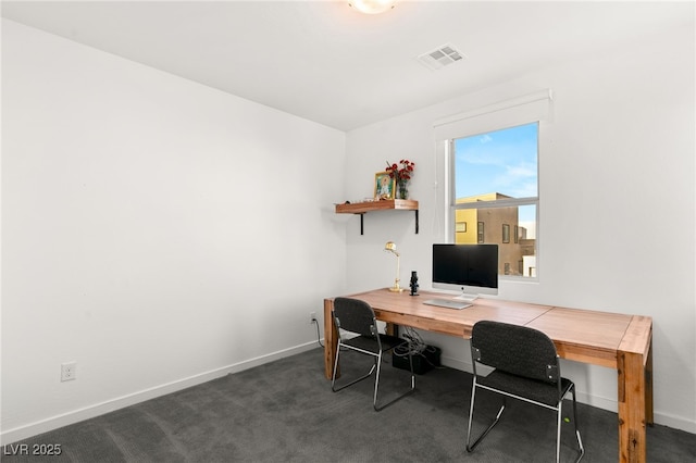 view of carpeted home office