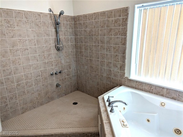 2327 Iron Dr, Ely, NV 89301 - bathroom featuring a tile shower and a jetted tub