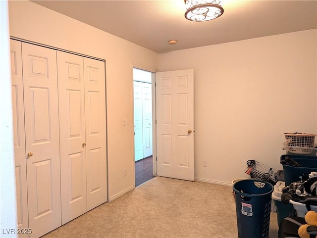 interior space with a closet and light carpet