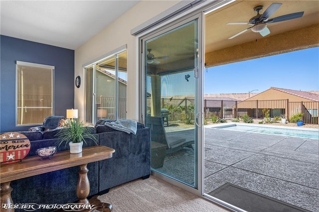 entryway featuring ceiling fan