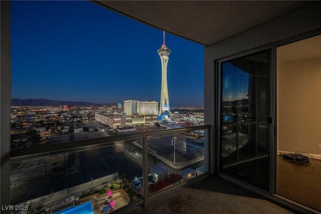 view of balcony at night