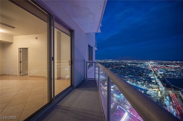 view of balcony at twilight