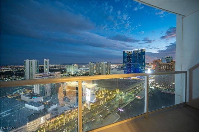 view of balcony at dusk