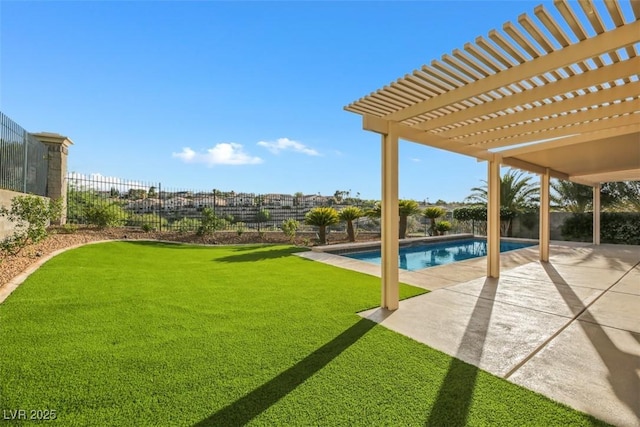 view of yard with a pergola and a patio