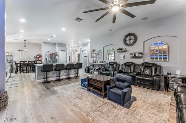 interior space featuring light hardwood / wood-style floors and ceiling fan