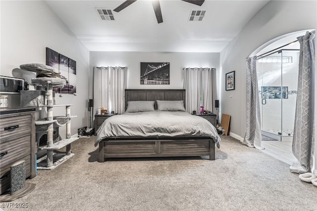 bedroom with carpet floors and ceiling fan