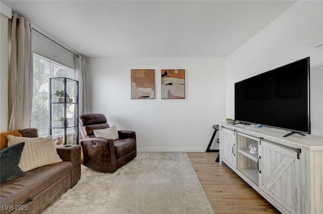 living room with light hardwood / wood-style flooring