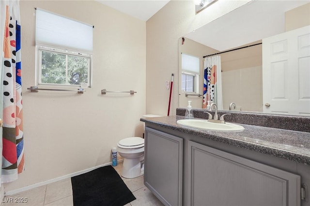 bathroom with tile patterned flooring, vanity, and toilet