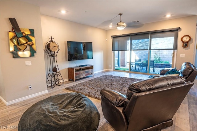 living room with light wood-type flooring