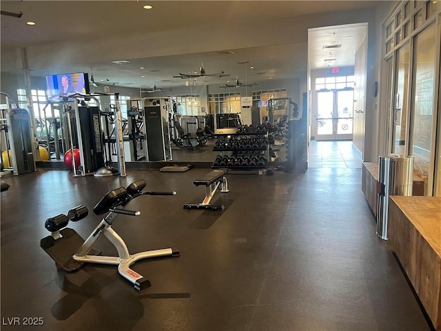 workout area with french doors