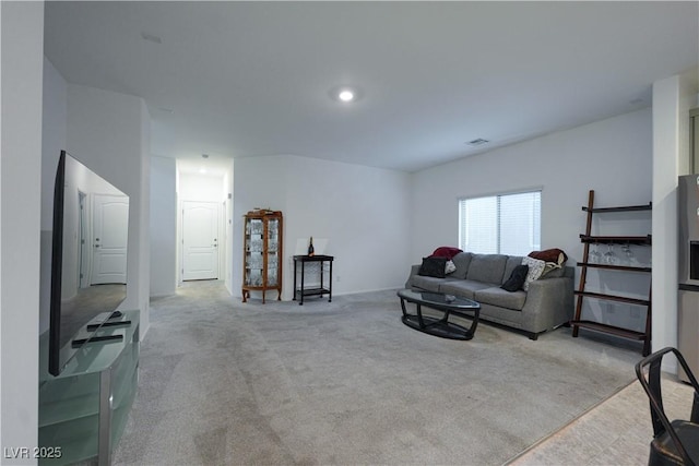 living room with light colored carpet