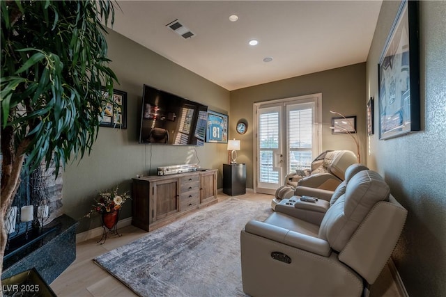 living room with light wood-type flooring